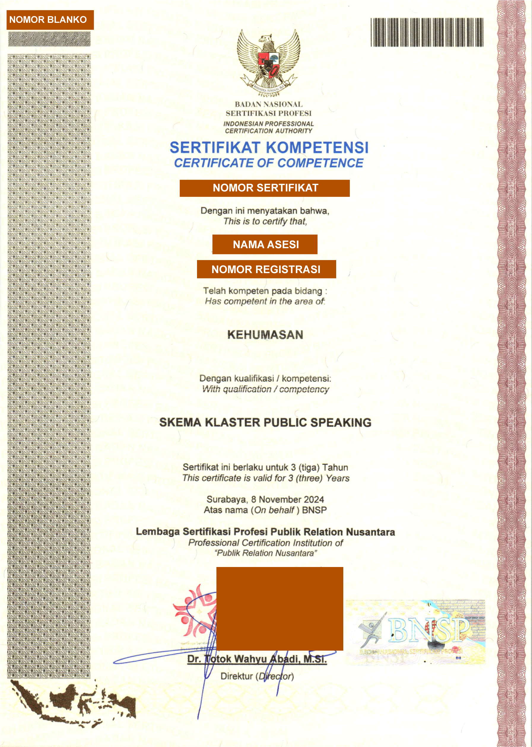 sertifikat bnsp public speaking depan